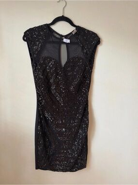 Windsor Black Sequin Mesh Mini Dress